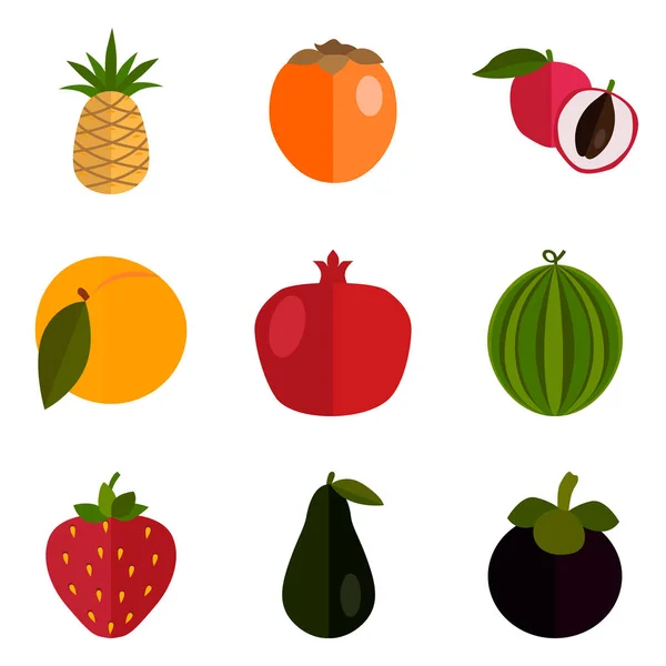 Conjunto de iconos de frutas de color para diseño web y móvil — Archivo Imágenes Vectoriales