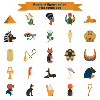 Set of ancient Egypt color flat icons for web and mobile design clipart