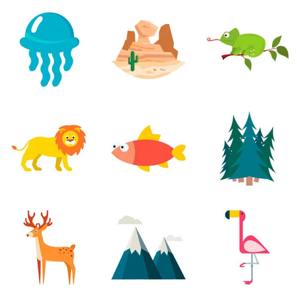 Set di icone piatte della natura del colore per il web e il design mobile — Vettoriale Stock