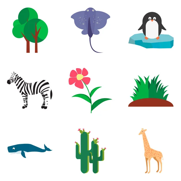 Set di icone piatte della natura del colore per il web e il design mobile — Vettoriale Stock