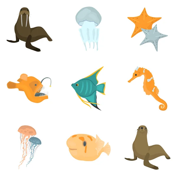 Conjunto de iconos planos de color de animales marinos para diseño web y móvil — Vector de stock