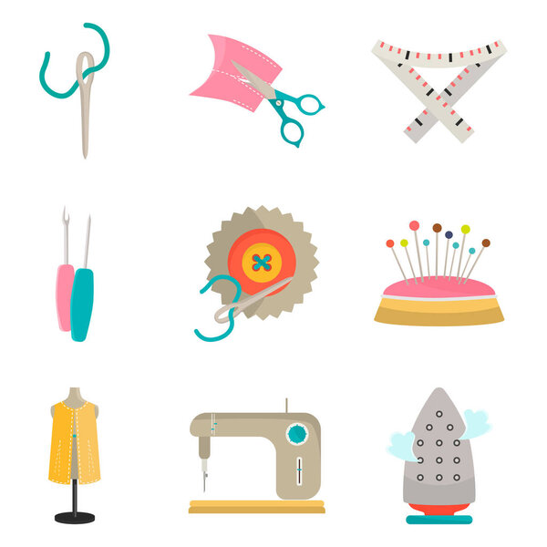 Set of sawing color flat icons for web and mobile design