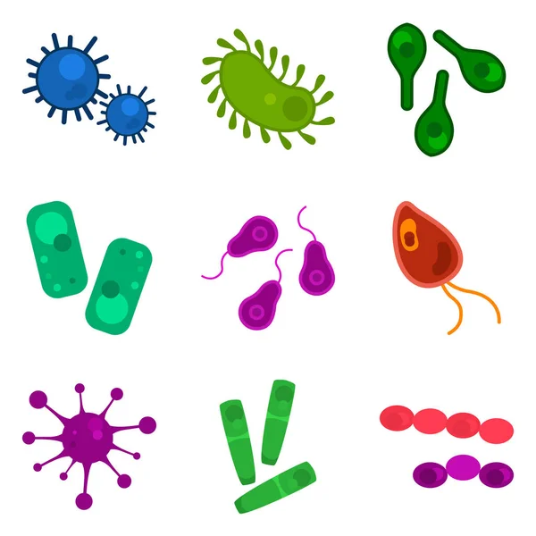 Set of simple microbes color flat icons for web and mobile design — Stock Vector