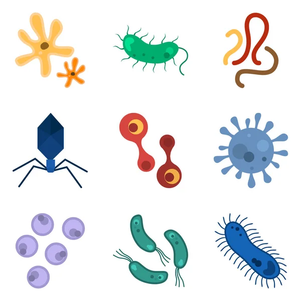 Набор простых микробов цвет плоские иконки для веб и мобильного дизайна — стоковый вектор