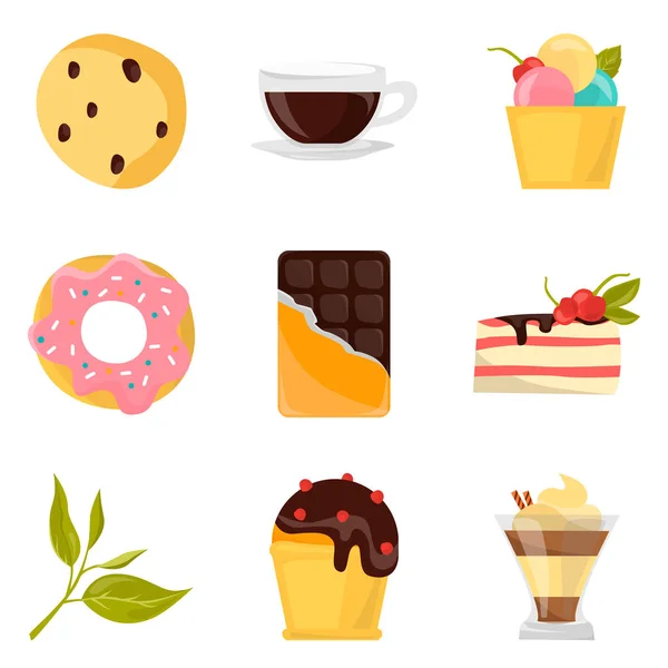 Sada kávu a sladkosti barevné ploché ikony pro web a mobilní design — Stockový vektor