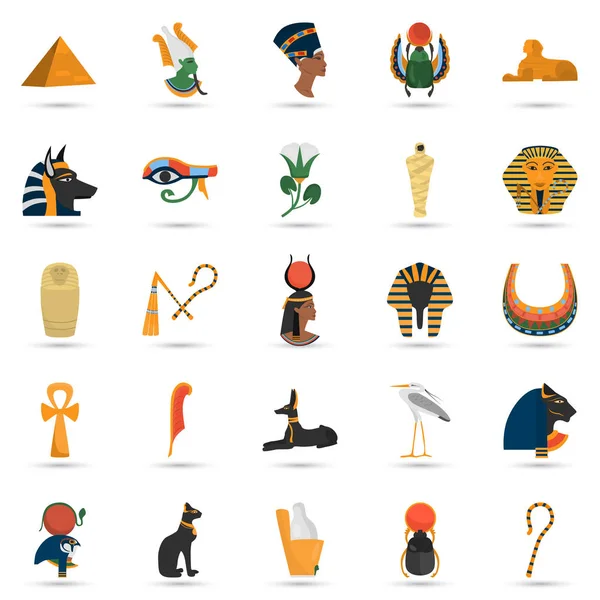 वेब और मोबाइल डिजाइन के लिए प्राचीन मिस्र रंग फ्लैट आइकनों का सेट — स्टॉक वेक्टर
