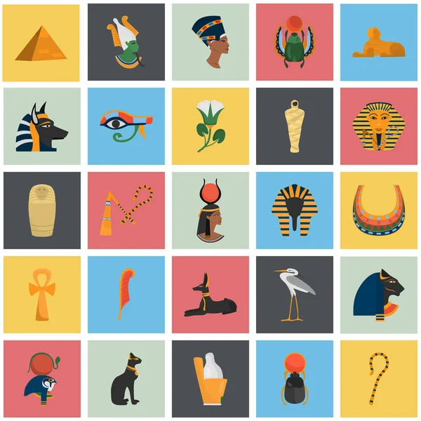 Uppsättning av forntida Egypten färg platt ikoner för webb och mobil design — Stock vektor