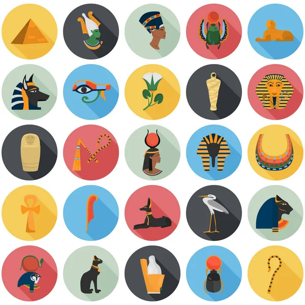 Uppsättning av forntida Egypten färg platt ikoner för webb och mobil design — Stock vektor