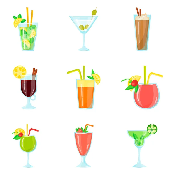 Set of cocktails color flat icons for web and mobile design — Stock Vector