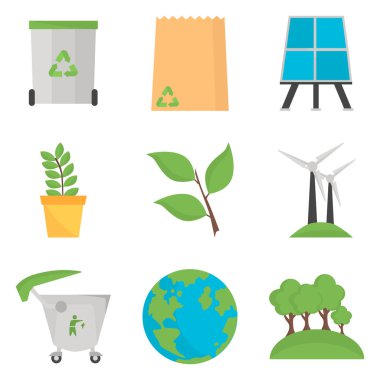 Web ve mobil tasarım için ekoloji renk Icons set