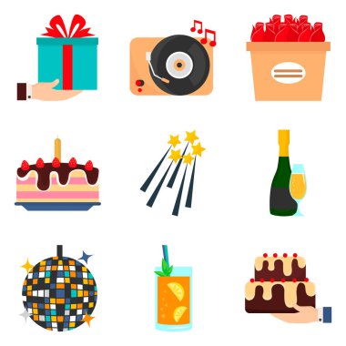 Web ve mobil tasarım için parti renk düz Icons set