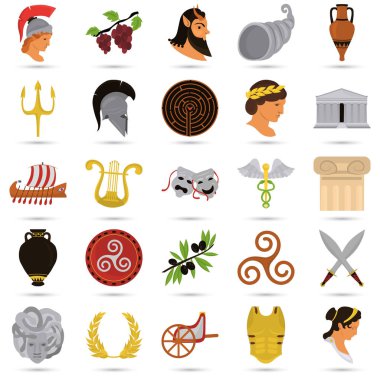 Web ve mobil tasarım için Antik Yunanistan renk düz Icons set