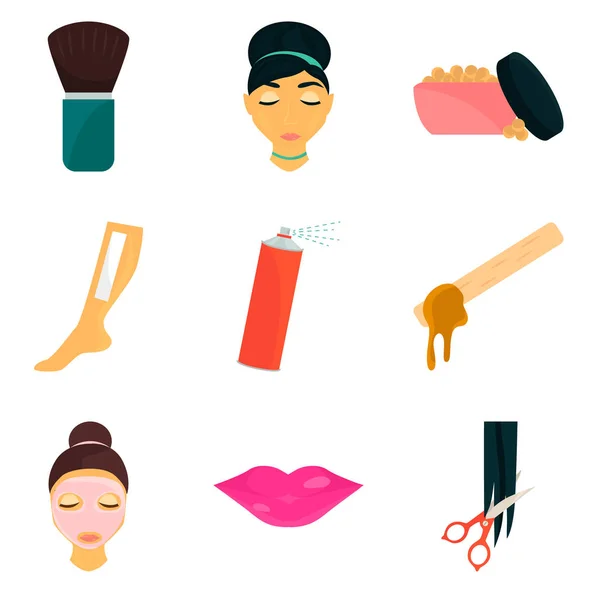Ícones de cor de cuidados de beleza mulher definido para web e design móvel — Vetor de Stock