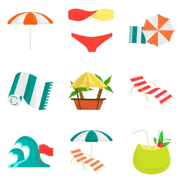 Verão cor de descanso ícones planos para web e design móvel — Vetor de Stock