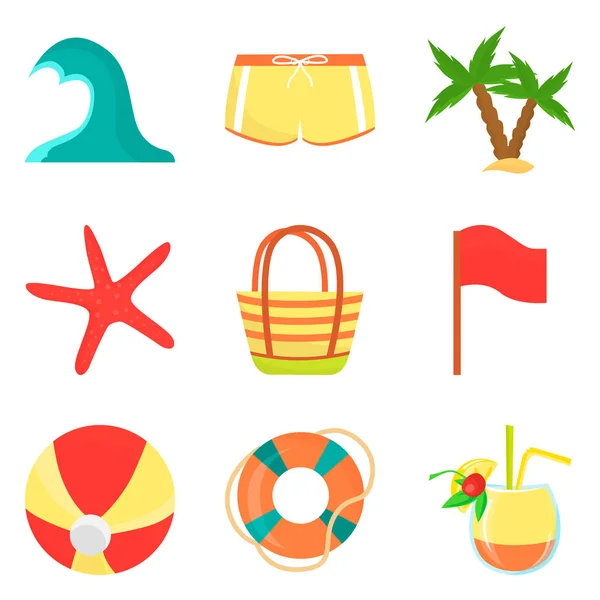 Descanso de verano iconos planos de color para el diseño web y móvil — Vector de stock
