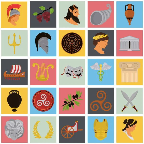 Starověké Řecko barevné ploché ikony pro web a mobilní design — Stockový vektor