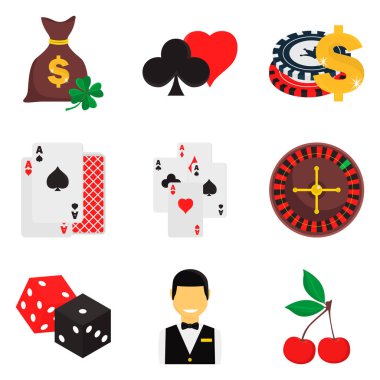 Casino renk düz simgeler web ve mobil tasarım için ayarla ayarla