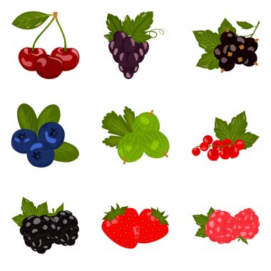 Web ve mobil tasarım için düz çilek Icons set renk ayarla