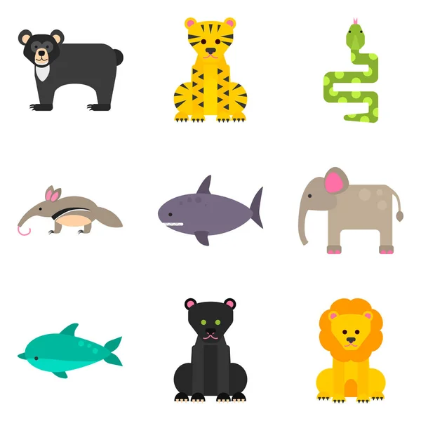 Conjunto de ícones de animais planos coloridos para web e design móvel — Vetor de Stock