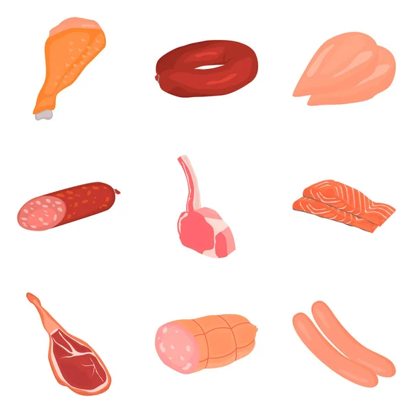 Conjunto de iconos de productos de carne plana de color para diseño web y móvil — Archivo Imágenes Vectoriales