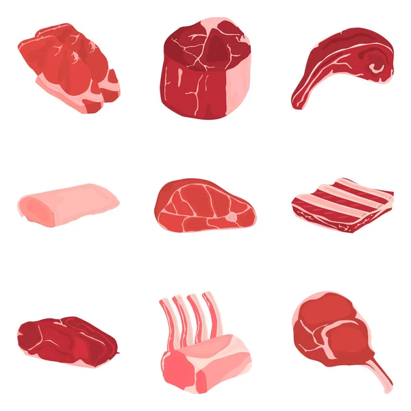 Ustaw kolor ikony produktów mięsa płaski zestaw dla sieci web i mobilne — Wektor stockowy