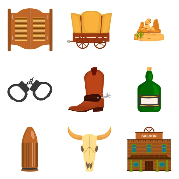 Set von flachen Wild-West-Icons für Web und mobiles Design — Stockvektor