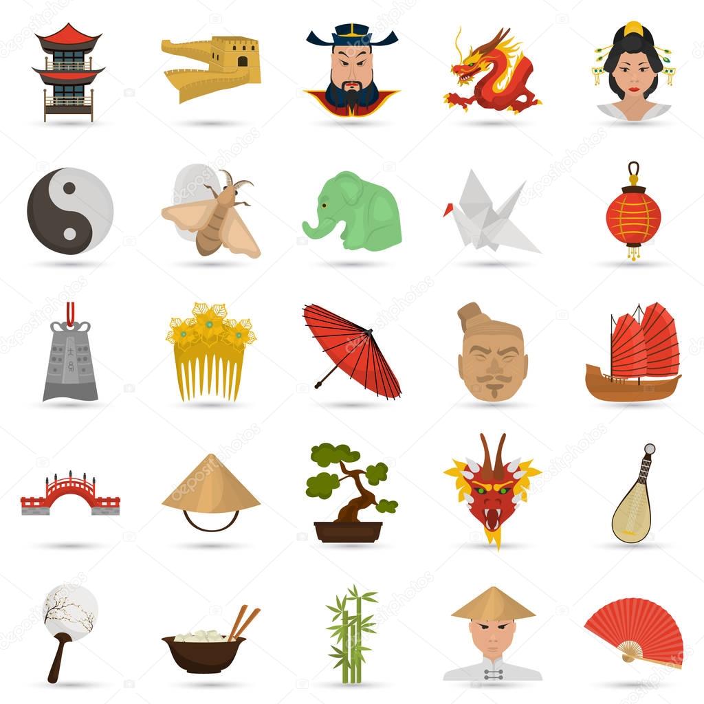Set of color flat China icons set for web and mobile design