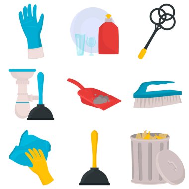 Renk düz simgeler web ve mobil tasarım için temizlik seti