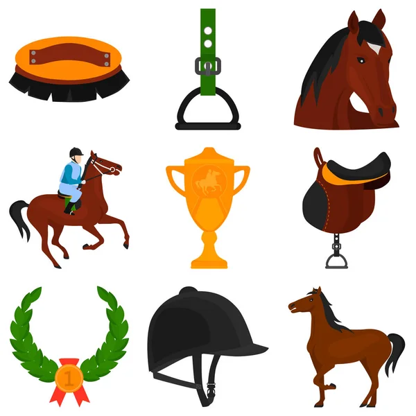 Set of horse rcing color flat icons for web and mobile design — Stock Vector