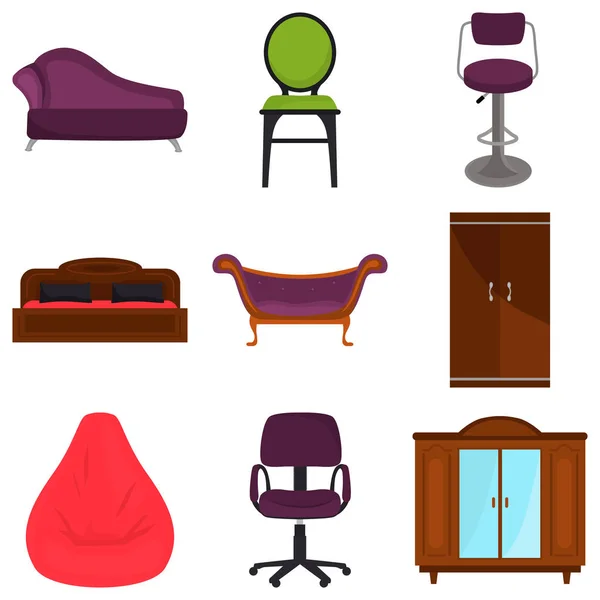 Ensemble d'icônes de meubles plats de couleur pour le web et le design mobile — Image vectorielle