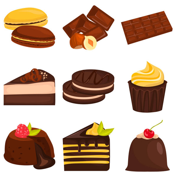 Set of desserts color flat icons for web and mobile design