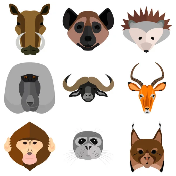 Set van dieren snuit kleur platte iconen voor web en mobiele apparatuur — Stockvector