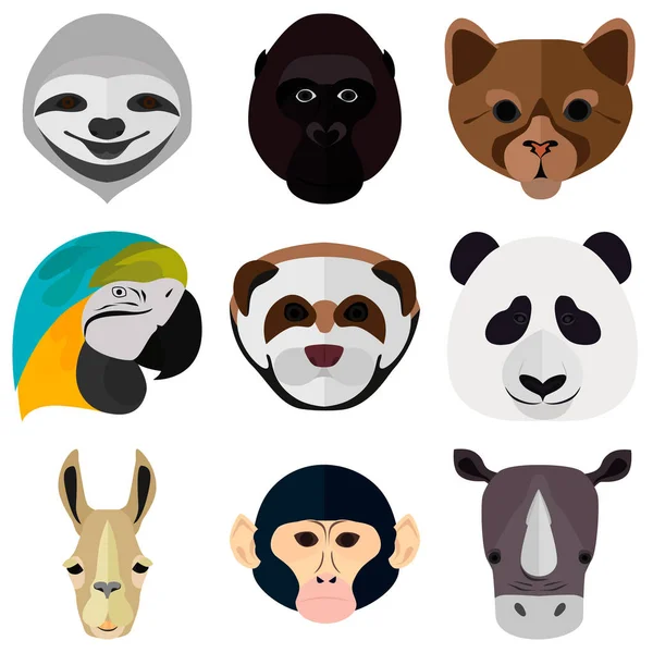 Set de animales bozal color iconos planos para diseño web y móvil — Archivo Imágenes Vectoriales