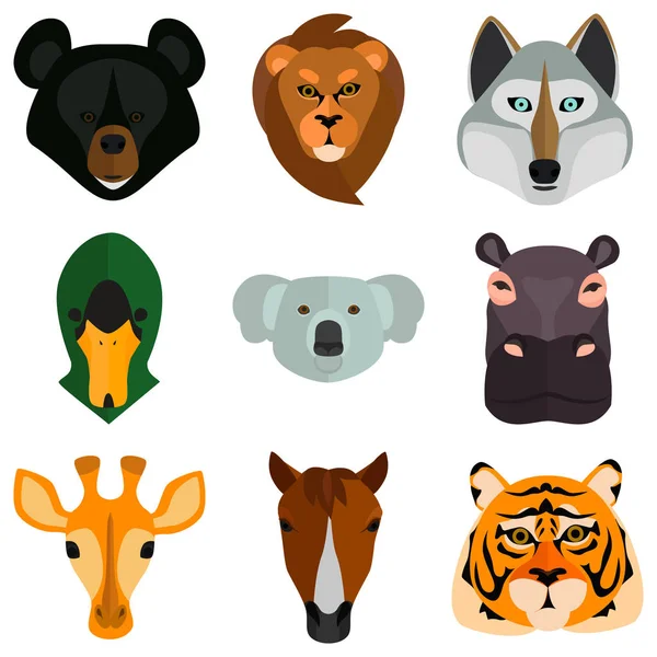 Set van dieren snuit kleur platte iconen voor web en mobiele apparatuur — Stockvector