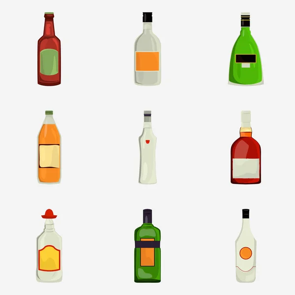 Uppsättning av alkohol drycker färg platt ikoner för webb och mobil design — Stock vektor