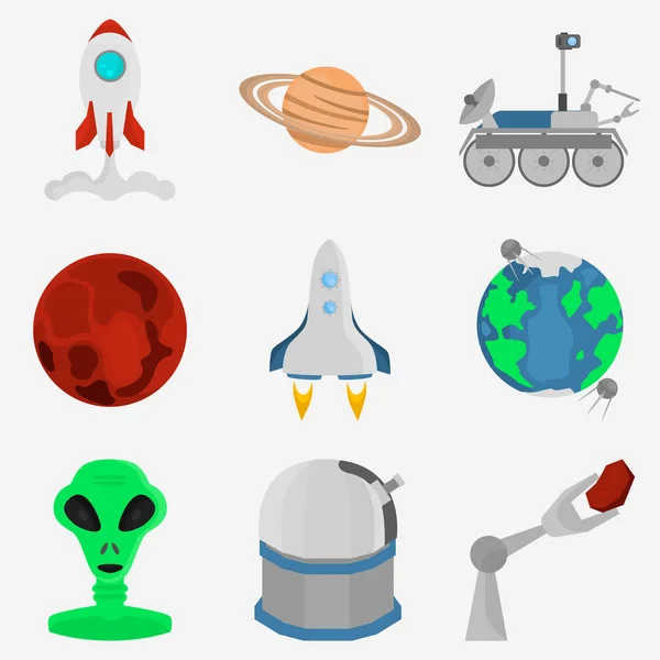 Space Exploration Farbe flache Symbole Set für Weba und mobiles Design — Stockvektor