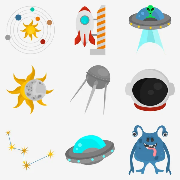 Space Exploration Farbe flache Symbole Set für Weba und mobiles Design — Stockvektor