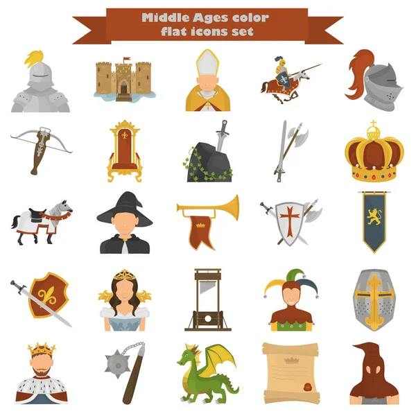 Set of middle age color flat icons for web and mobile design — Stock Vector