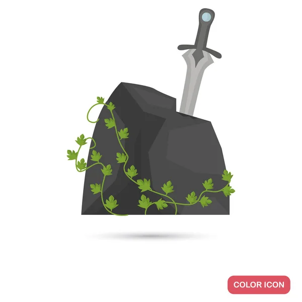 Excalibur σπαθί σε μια πέτρα χρώμα επίπεδη εικόνα για το web και φορητή σχεδίαση — Διανυσματικό Αρχείο