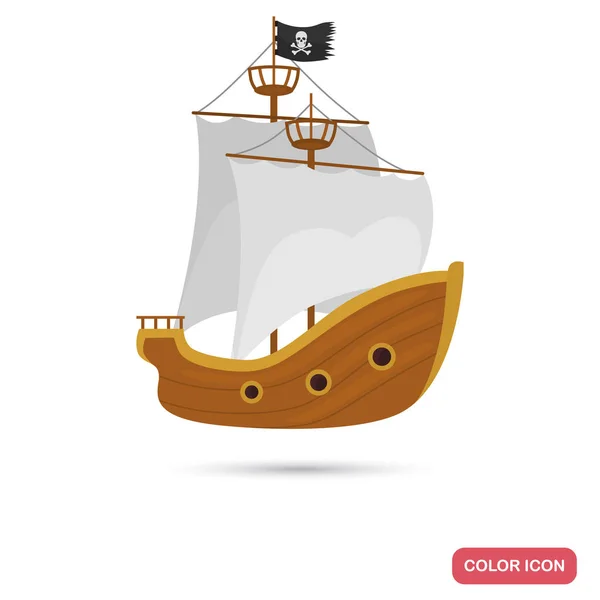 Ícone plano de cor de navio pirata para web e design móvel — Vetor de Stock