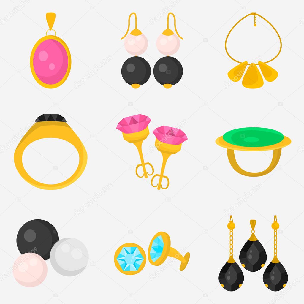 Jewelry color flat icons set for web and mobile design