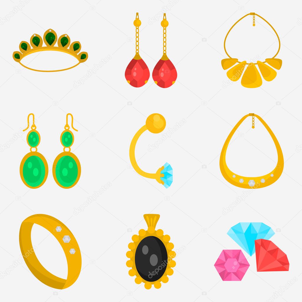 Jewelry color flat icons set for web and mobile design