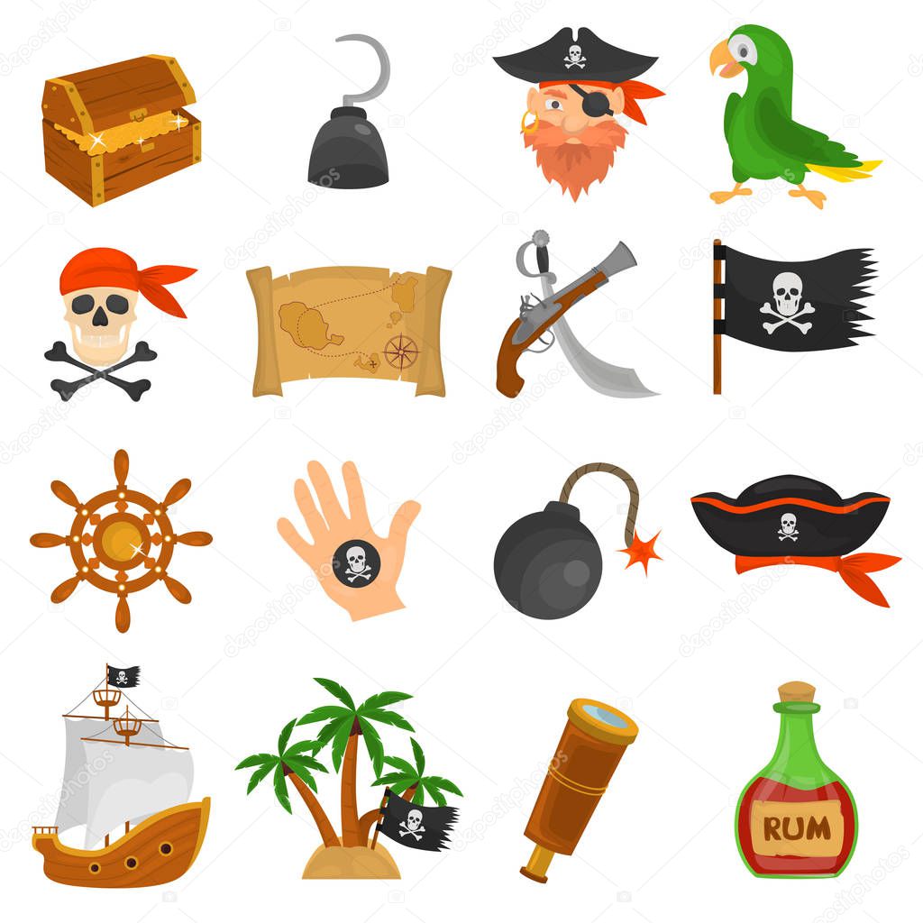 Set of pirates color flat icons for web and mobile design