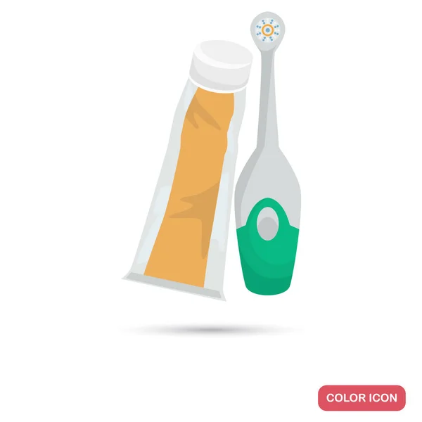 Escova de dentes mecânica cor creme dental ícone plana para web e design móvel — Vetor de Stock
