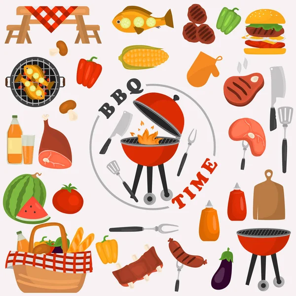 Barbeque color icons set for web and mobile design — Stock Vector