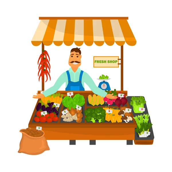 Friendly vegetable shop color illustration for web and mobile design — Stock Vector