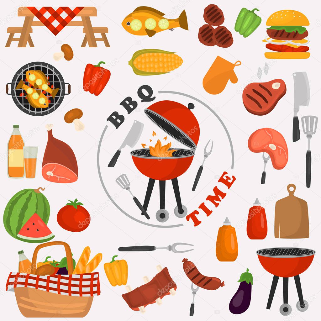 Barbeque color icons set for web and mobile design