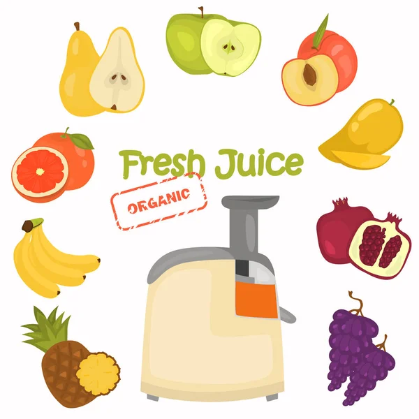 Juicer e ilustración de color de fruta para diseño web y móvil — Vector de stock