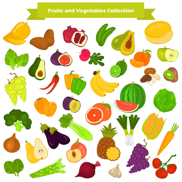 Fruits and vegetables color icons set for web and mobile design — Stock Vector