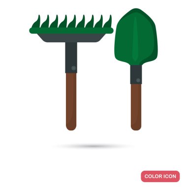 Tarım araçları komisyon ve web ve mobil tasarım için renk düz simge kürek